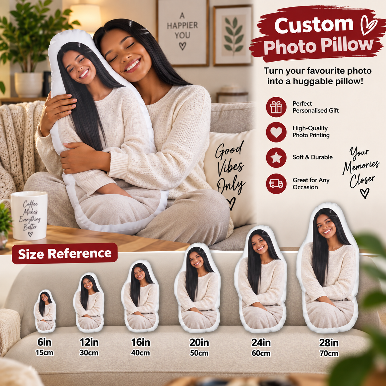 Custom Photo Pillow – Personalized Human-Shaped Photo Cushion